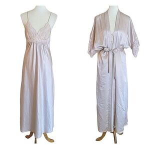Vintage Lucie Ann II‎ Taupe Liquid Satin and Lace Pegnoir Set